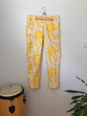 Banana Republic Yellow Floral Slim Cropped Pants | Tropical Print | Size 6